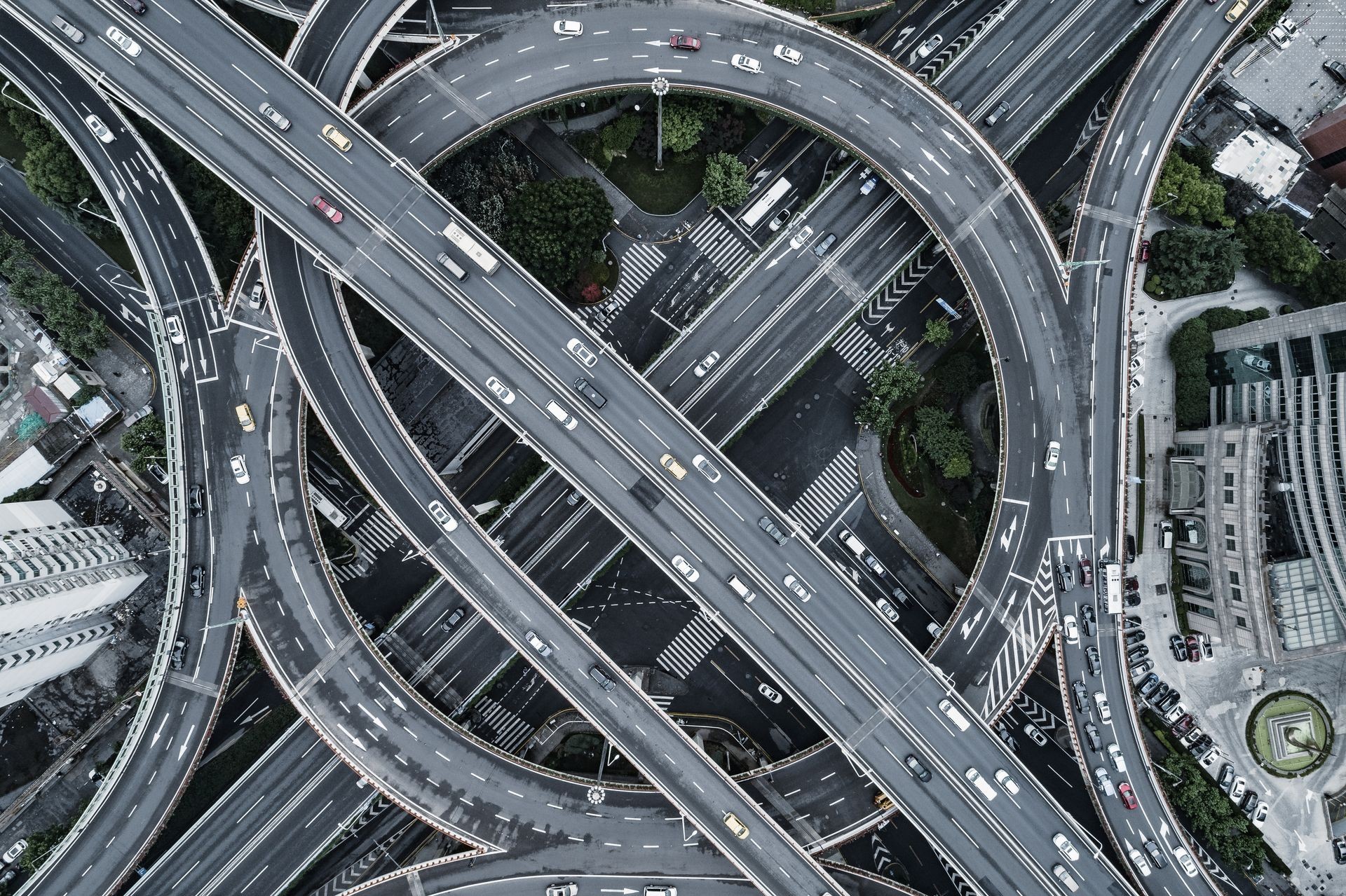 Aerial view of highway and overpass in city Aerial view of highway and overpass in city